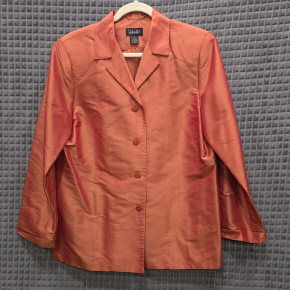 Metallic Orange Silk Blazer Jacket 12/Lg VTG Retro Glam Rock Groovy 70s 80s Boxy - Picture 1 of 16